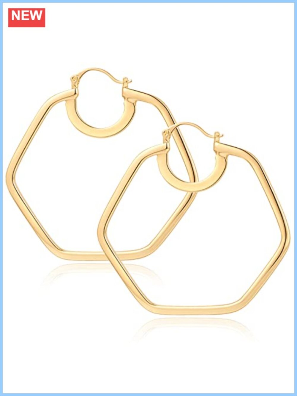 Chunky Hexagon Hoop Earrings Gold Plated Statement Y2K 80s 90s Trendy